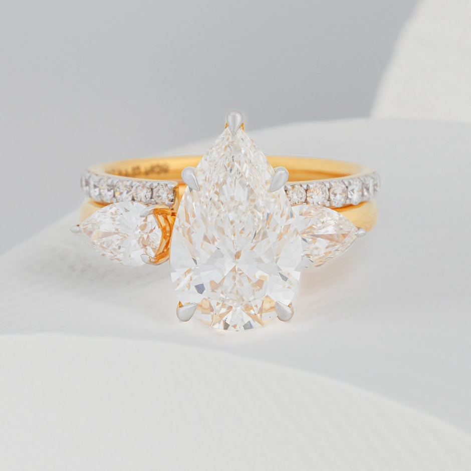 Celestine Pear Solitaire & Bypass Ring Set — front view