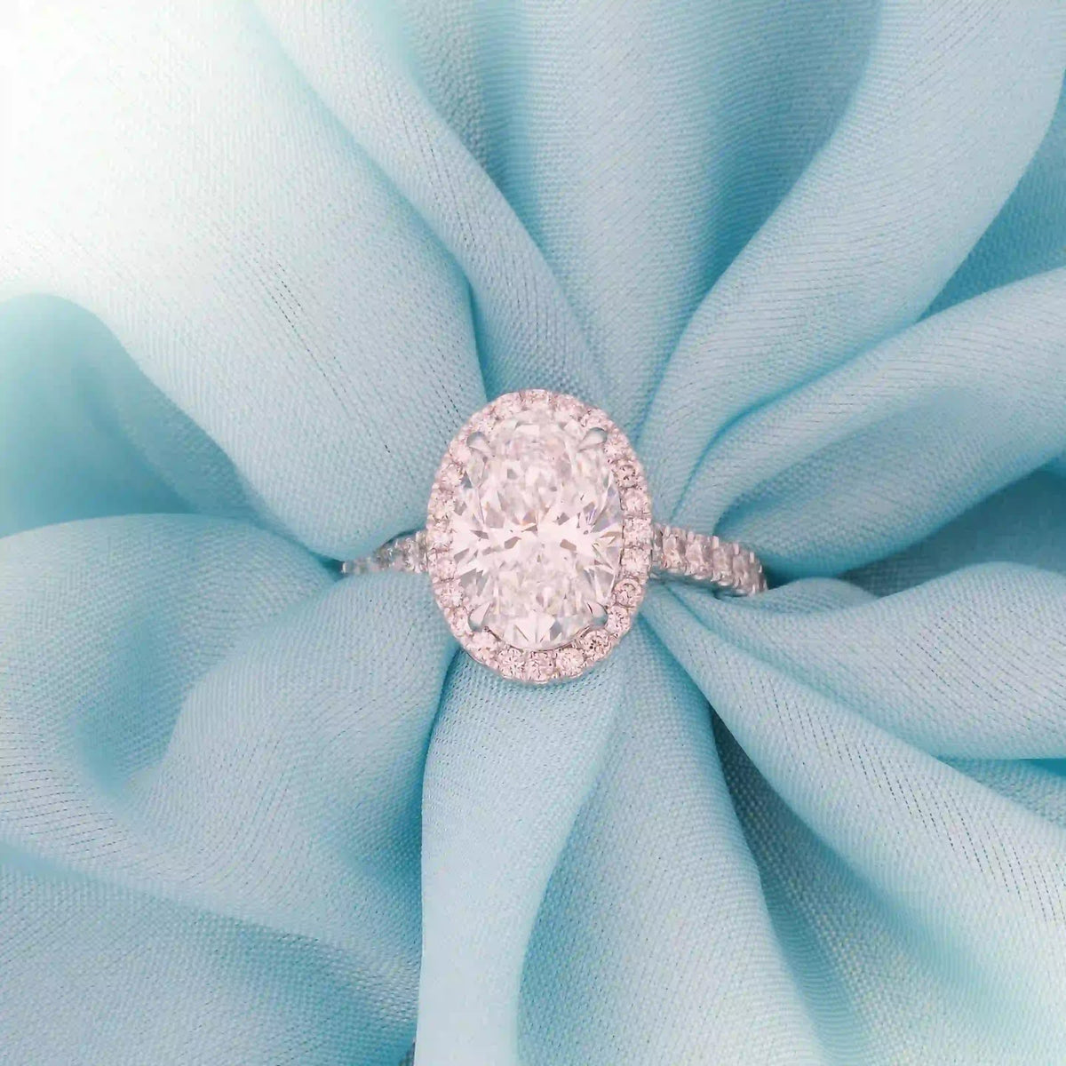 Liora Oval Halo Pavé Engagement Ring — editorial view