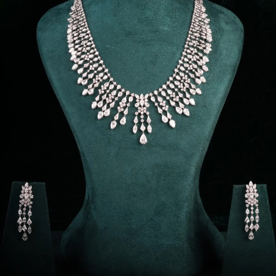38.28 Ct Fancy-Cut Lab-Grown Diamond Necklace Set — front view