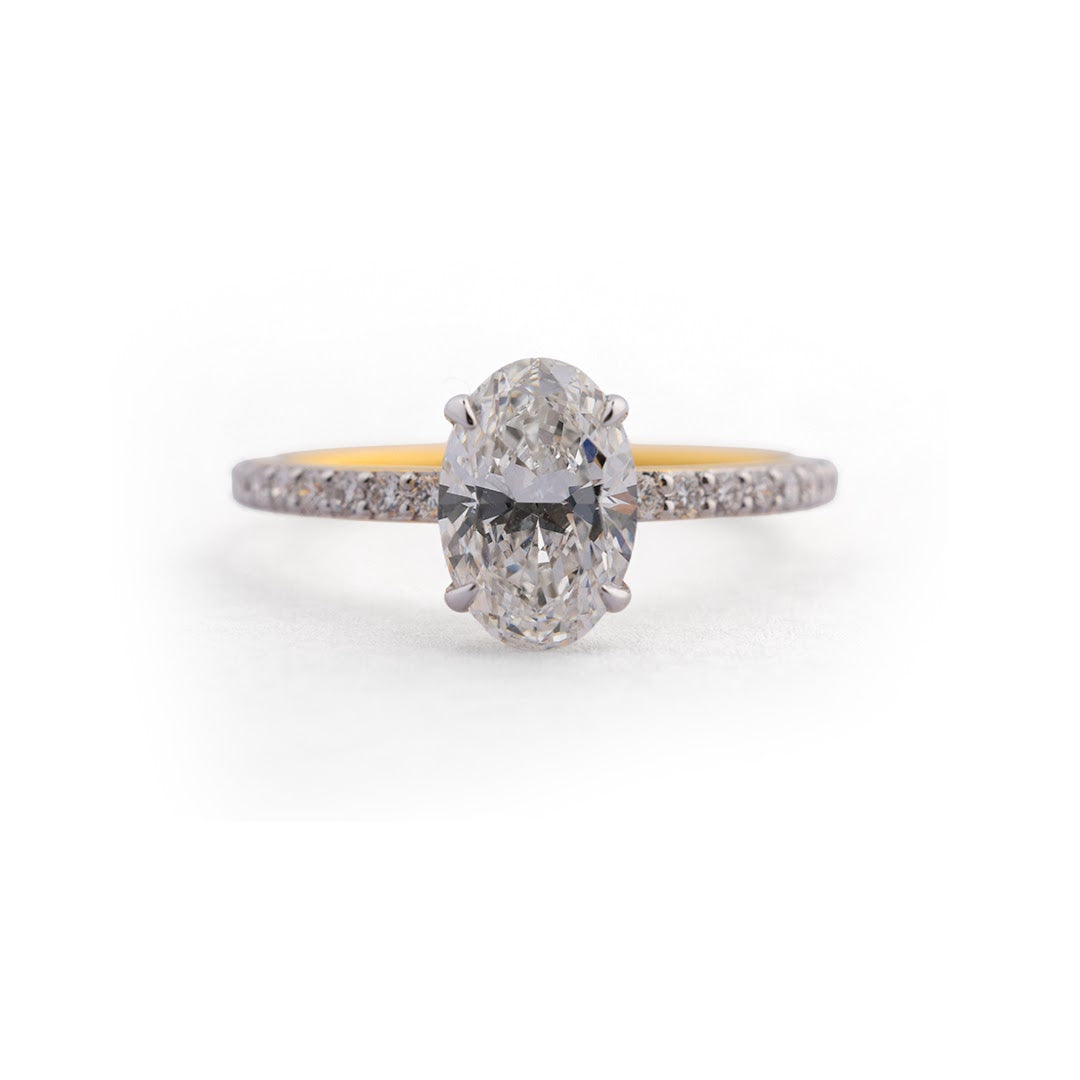 Oval Pavé Shoulder Lab-Grown Diamond Ring - front view
