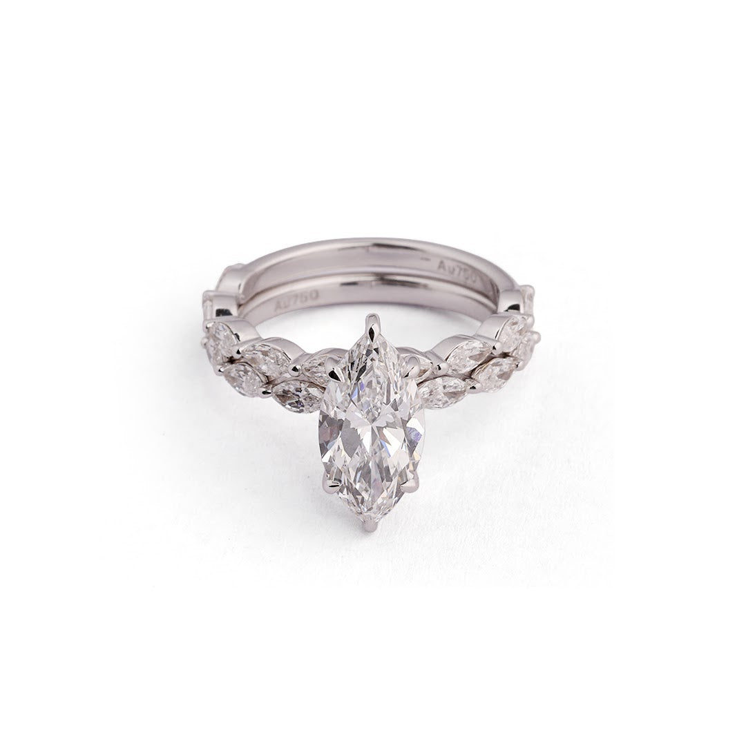 Marquise Contour Lab-Grown Diamond Ring Set - worn view