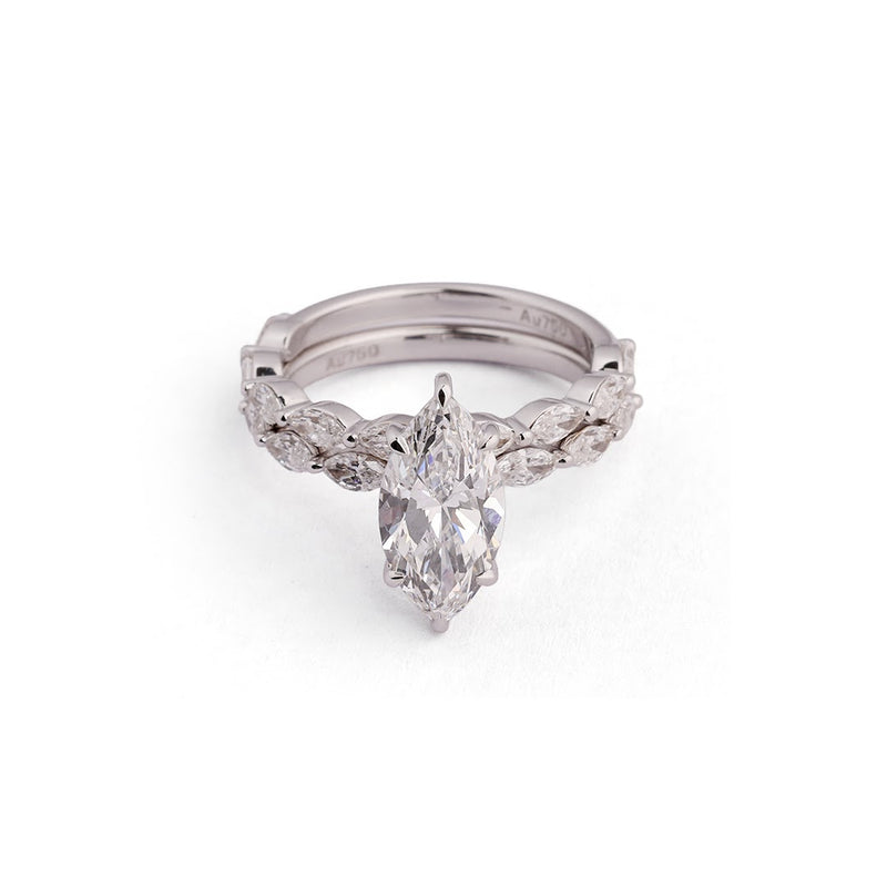 Marquise Contour Lab-Grown Diamond Ring Set - worn view