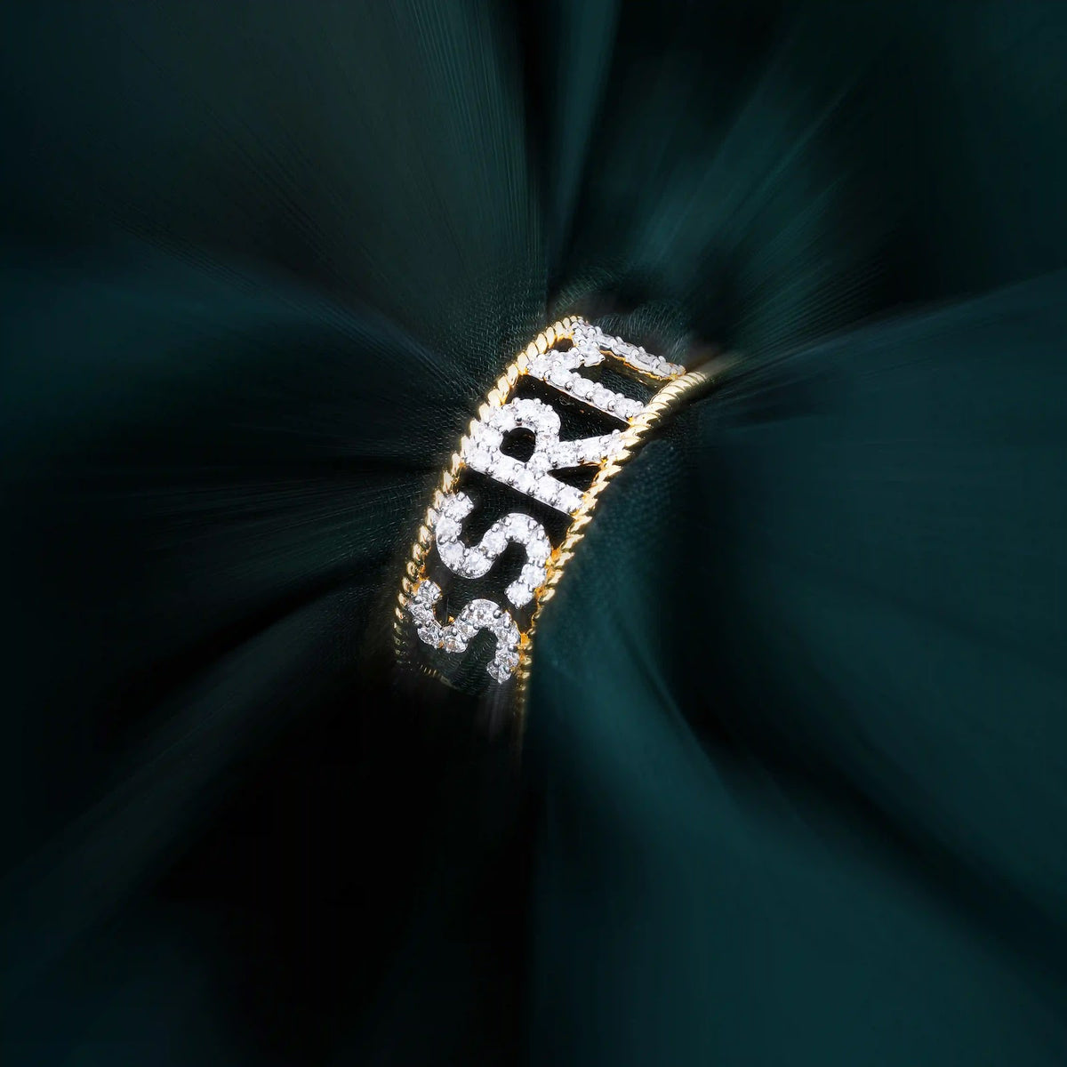 Signature Pavé Name Band Ring — editorial view