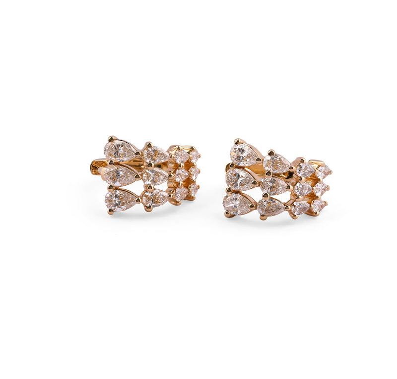 Verdelle Fleur Pear & Round Botanical Trellis Diamond Huggie Earrings – view 3