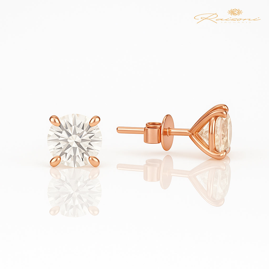 1.2 Carat Solitaire Studs For Women in 14Kt Rose Gold With Lab Diamond