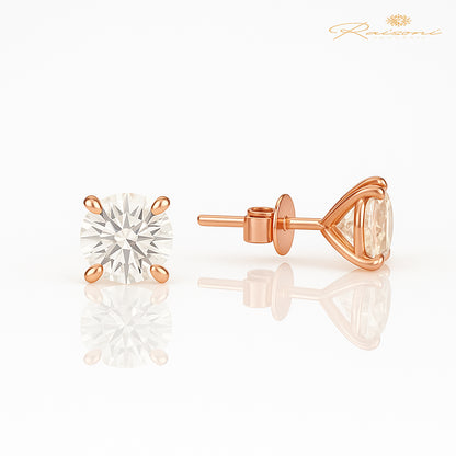 1.2 Carat Solitaire Studs For Women in 14Kt Rose Gold With Lab Diamond