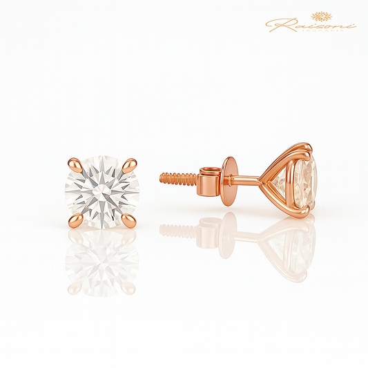 Classic 20 Pointer Lab Diamond Solitaire Studs in Rose Gold For Women