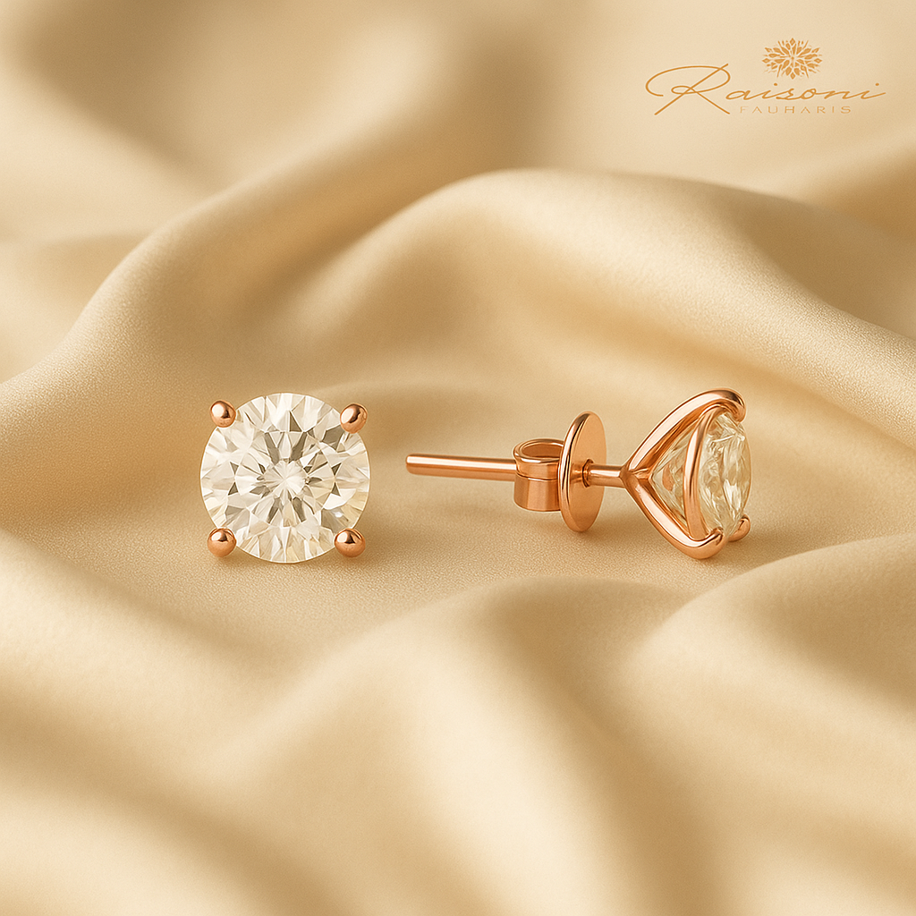 1.2 Carat Solitaire Studs For Women in 14Kt Rose Gold With Lab Diamond