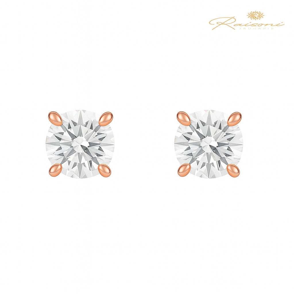1.2 Carat Solitaire Studs For Women in 14Kt Rose Gold With Lab Diamond