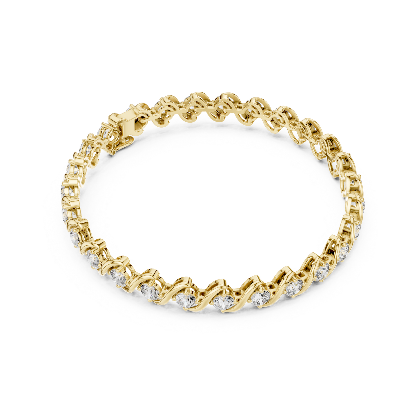 Divine Handcrafted Wave Design Round Lab Diamond Tennis Bracelet for Women