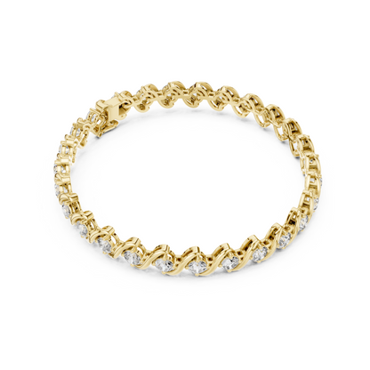 Divine Handcrafted Wave Design Round Lab Diamond Tennis Bracelet for Women