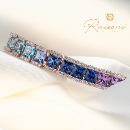 Princess Cut Multi Color Sapphire Tennis Bracelet in Gold For Women