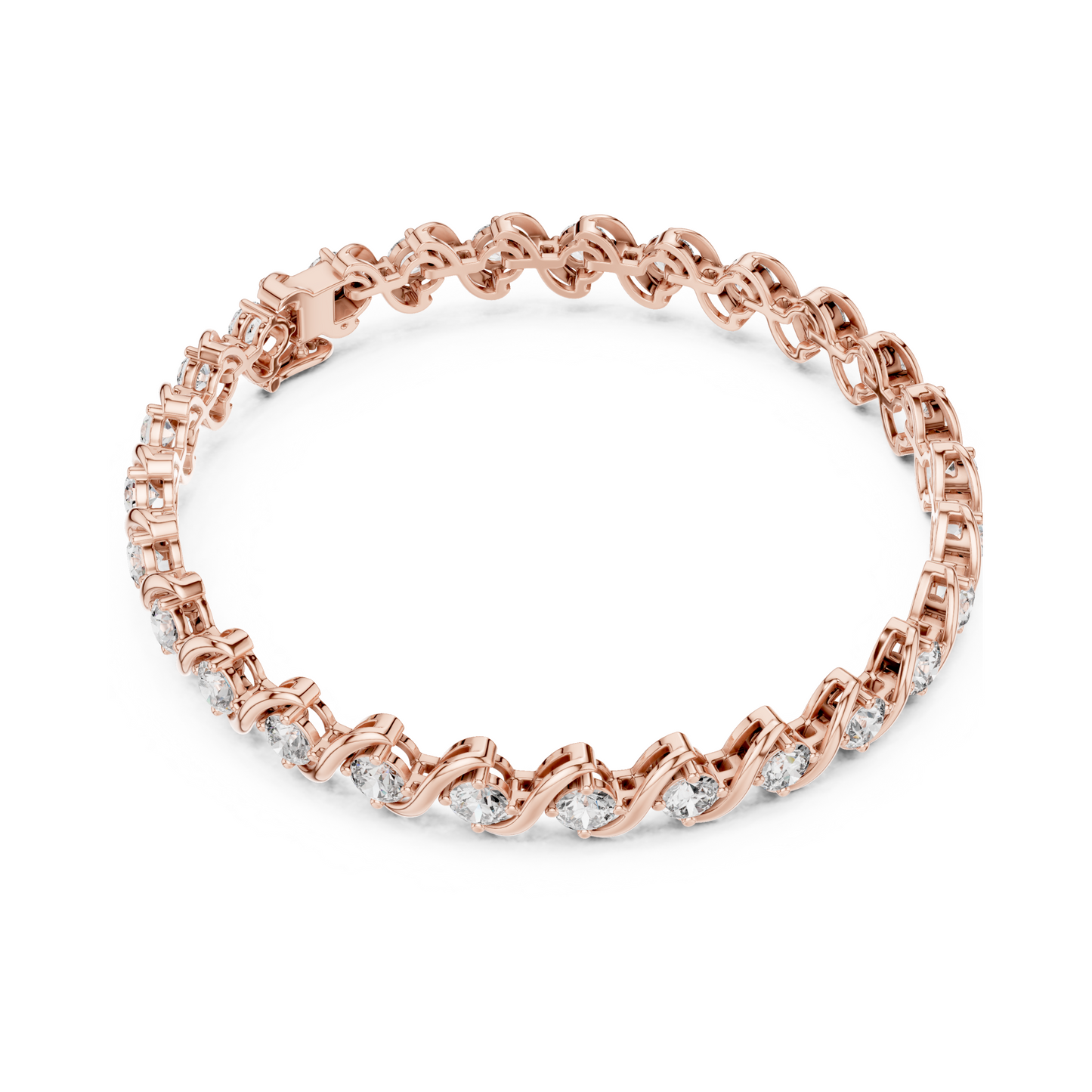 Divine Handcrafted Wave Design Round Lab Diamond Tennis Bracelet for Women