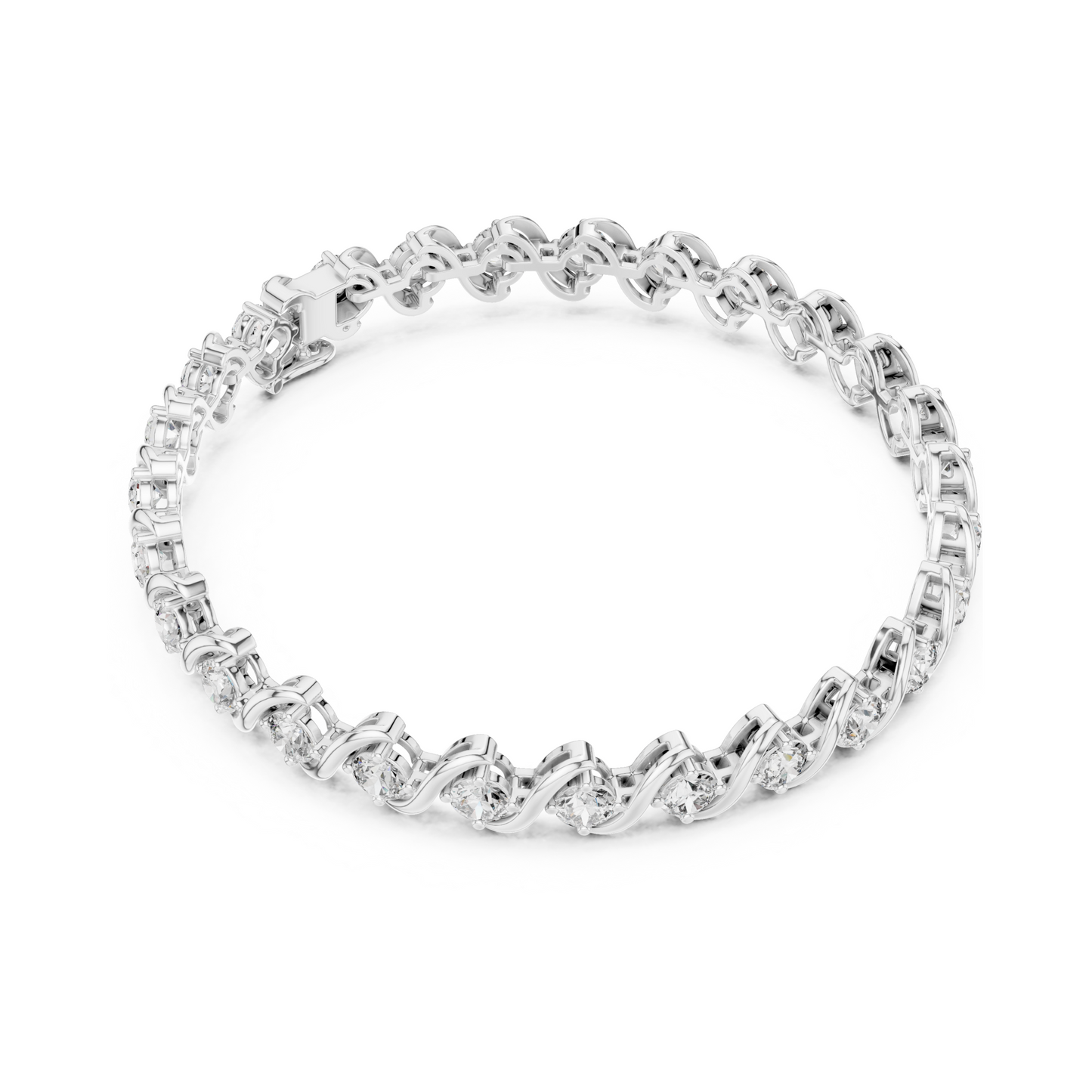 Divine Handcrafted Wave Design Round Lab Diamond Tennis Bracelet for Women
