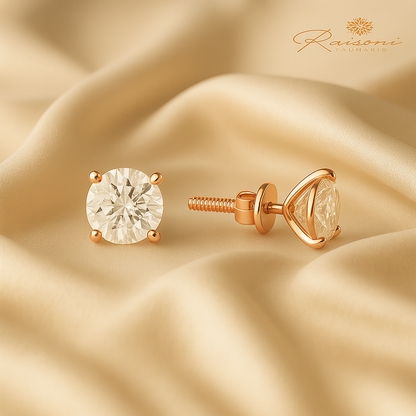 Classic 20 Pointer Lab Diamond Solitaire Studs in Rose Gold For Women