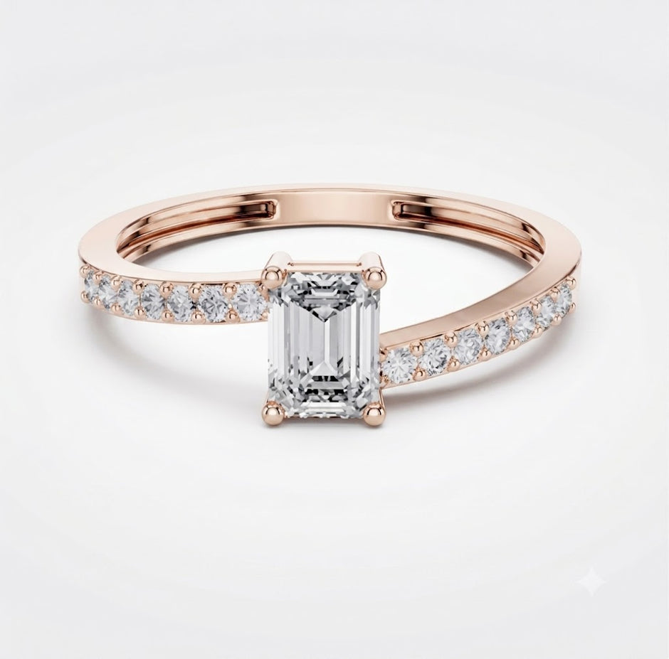Emerald Shape Lab Diamond Bypass Trendy Ring