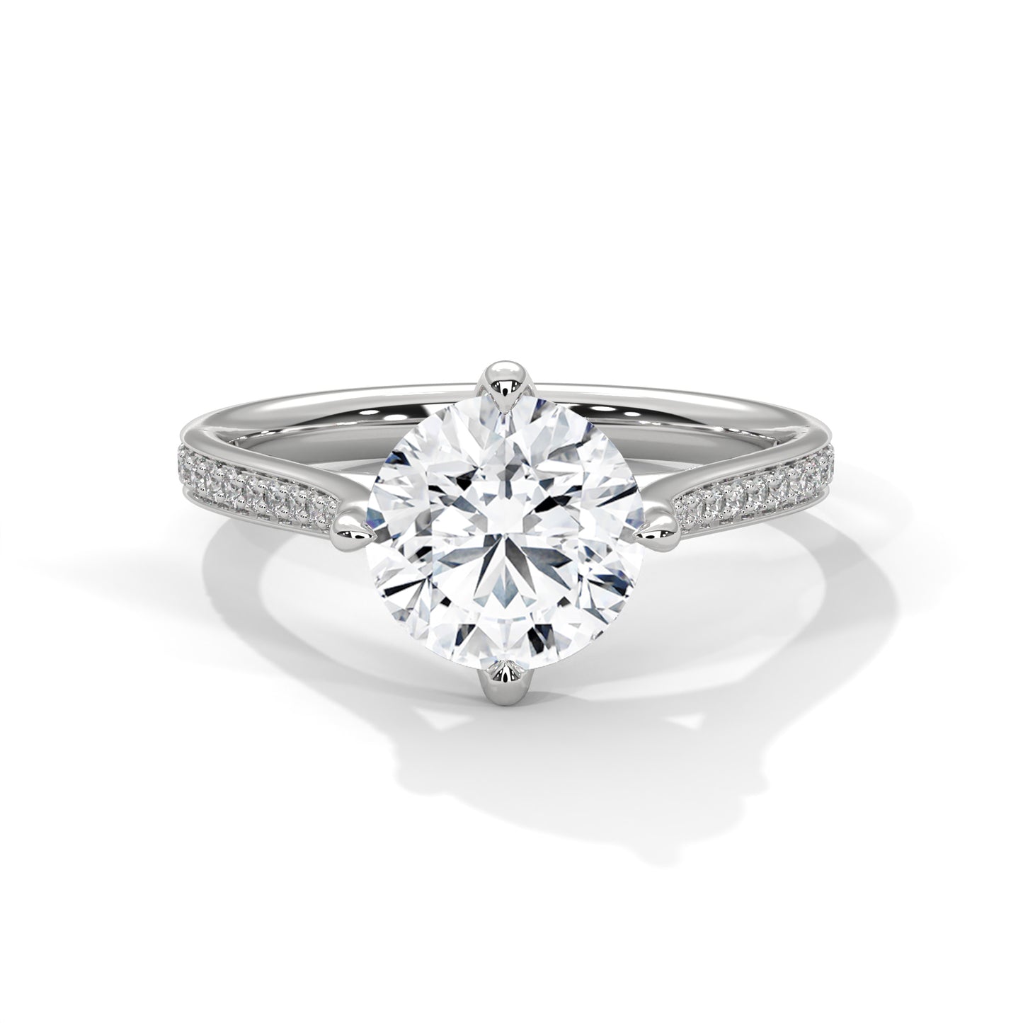 Solitaire 2 Carat Round Lab Diamond with Side Accents Engagement Ring