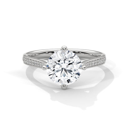 Solitaire 2 Carat Round Lab Diamond with Side Accents Engagement Ring