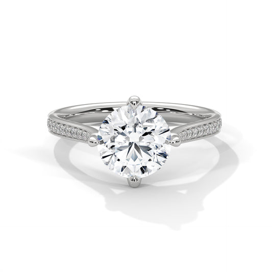 Solitaire 2 Carat Round Lab Diamond with Side Accents Engagement Ring