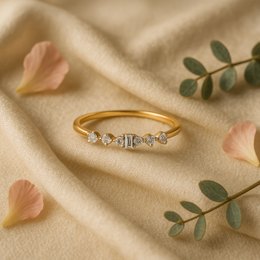 Elegant Lab-Grown Baguette & Round Diamond Gold Ring