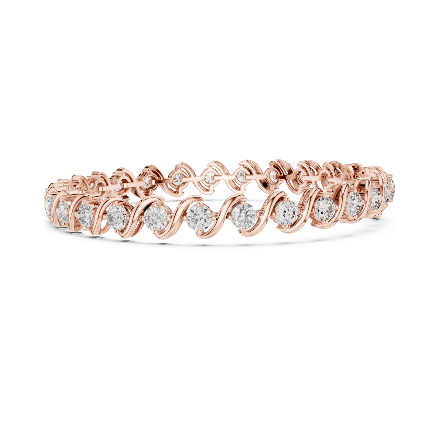 Divine Handcrafted Wave Design Round Lab Diamond Tennis Bracelet for Women