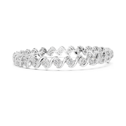 Divine Handcrafted Wave Design Round Lab Diamond Tennis Bracelet for Women