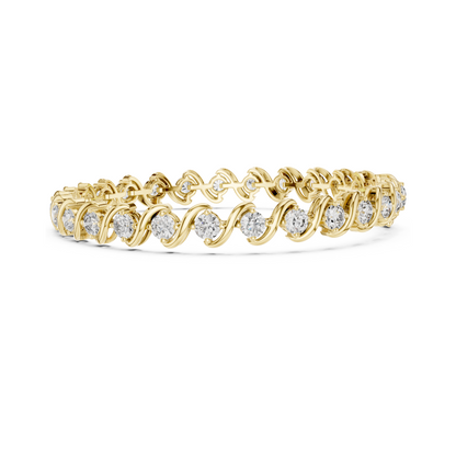 Divine Handcrafted Wave Design Round Lab Diamond Tennis Bracelet for Women