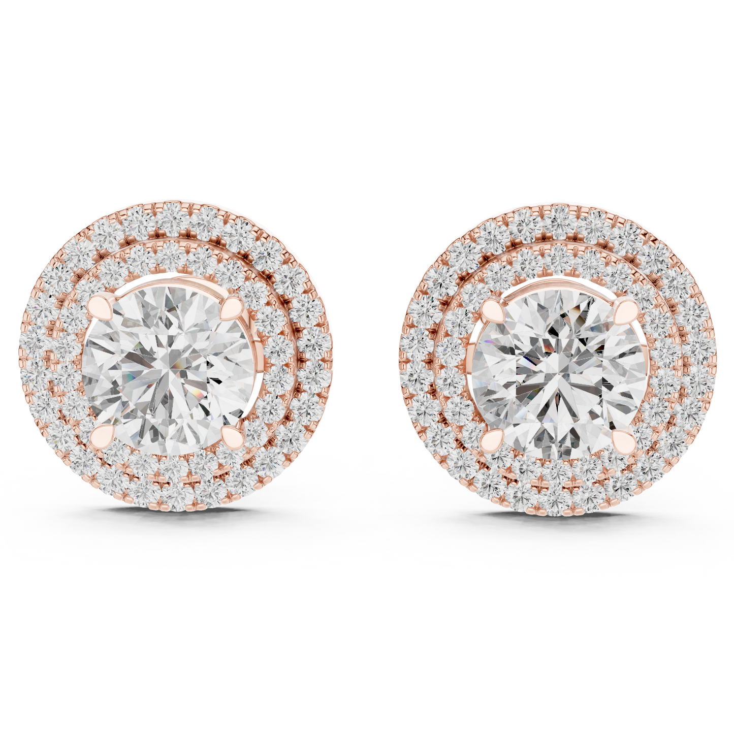 Glamorous Halo Round Lab Diamond Stud Earrings – Premium Double Halo Style for Women