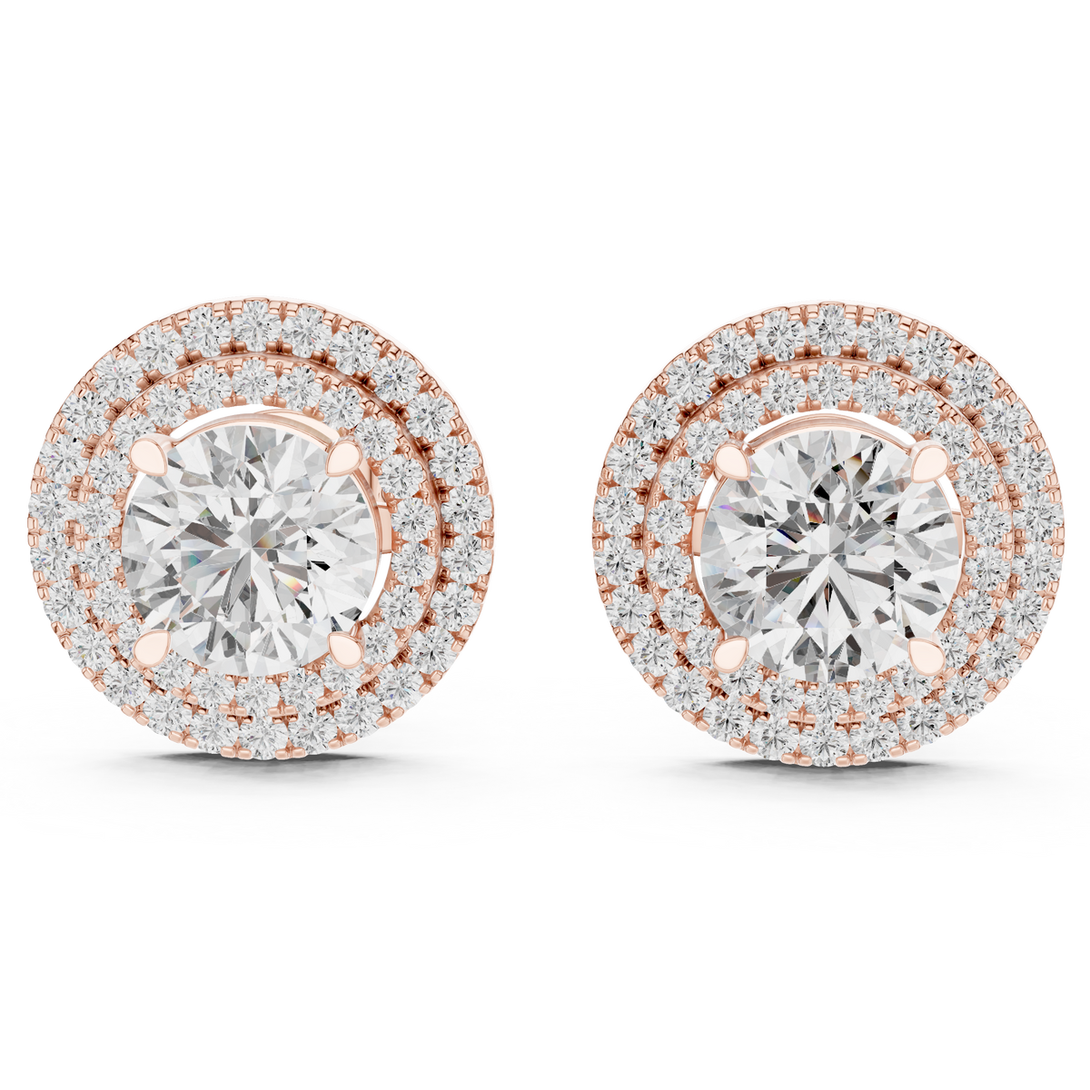 Glamorous Halo Round Lab Diamond Stud Earrings – Premium Double Halo Style for Women