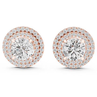 Glamorous Halo Round Lab Diamond Stud Earrings – Premium Double Halo Style for Women