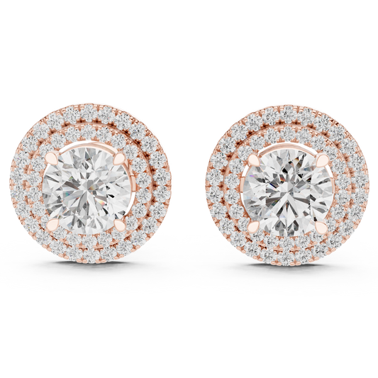 Glamorous Halo Round Lab Diamond Stud Earrings – Premium Double Halo Style for Women