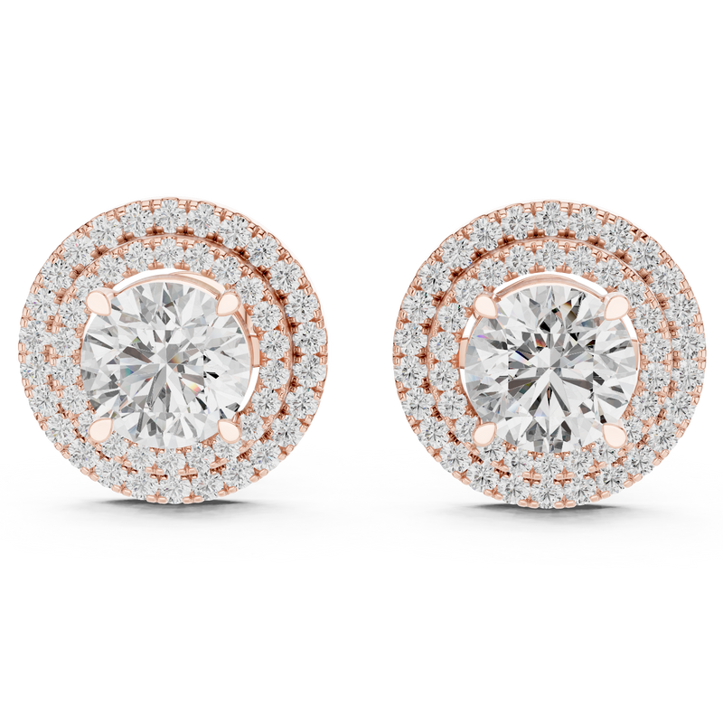 Glamorous Halo Round Lab Diamond Stud Earrings – Premium Double Halo Style for Women