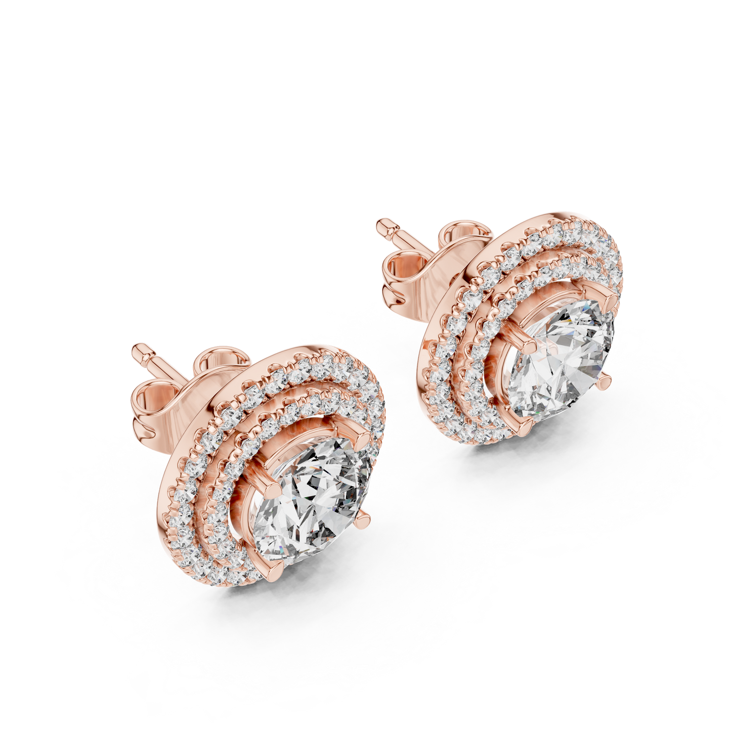 Glamorous Halo Round Lab Diamond Stud Earrings – Premium Double Halo Style for Women