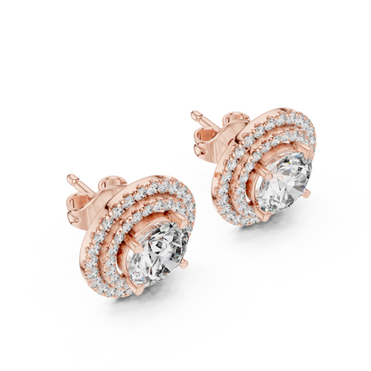 Glamorous Halo Round Lab Diamond Stud Earrings – Premium Double Halo Style for Women
