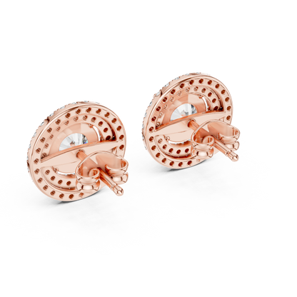 Glamorous Halo Round Lab Diamond Stud Earrings – Premium Double Halo Style for Women