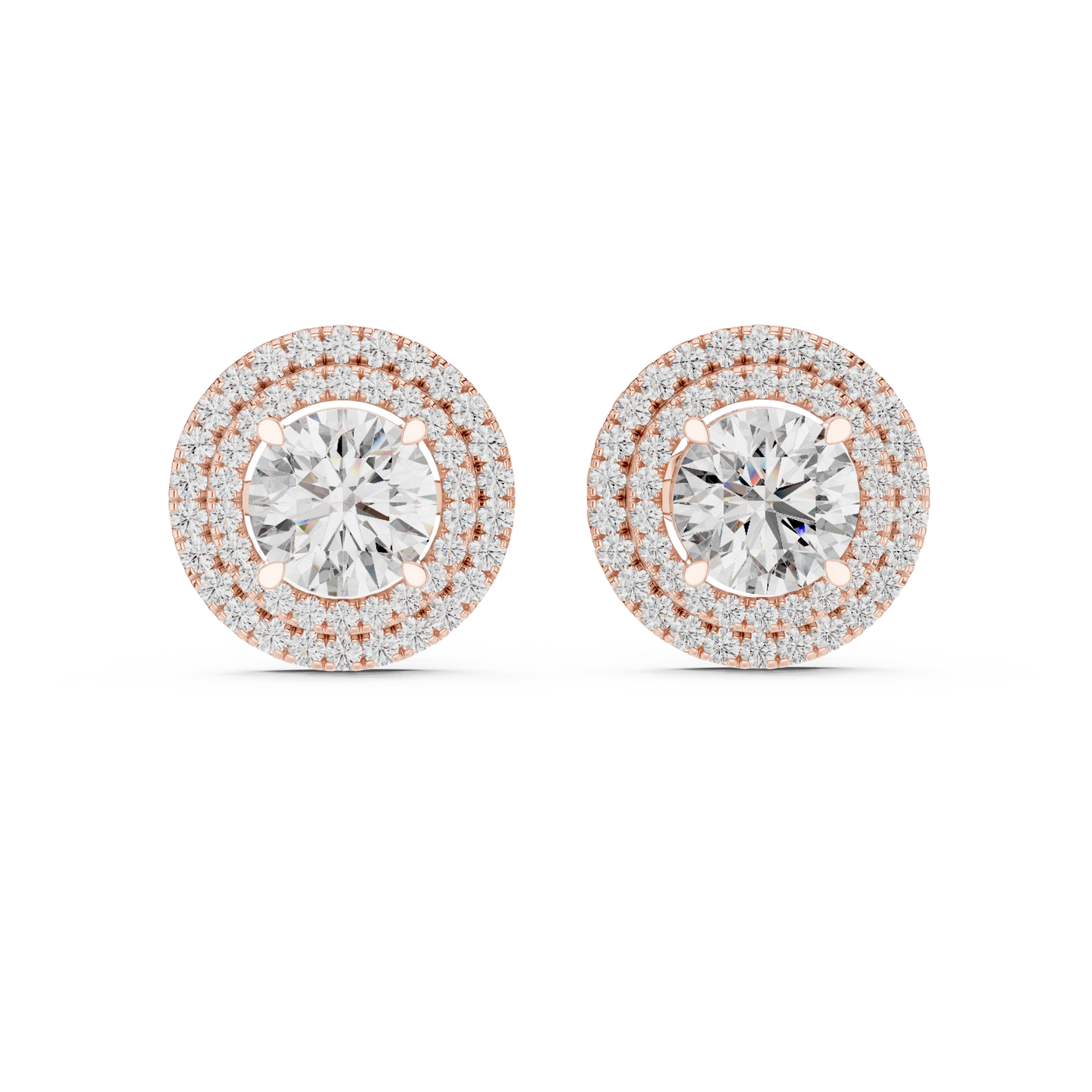 Glamorous Halo Round Lab Diamond Stud Earrings – Premium Double Halo Style for Women