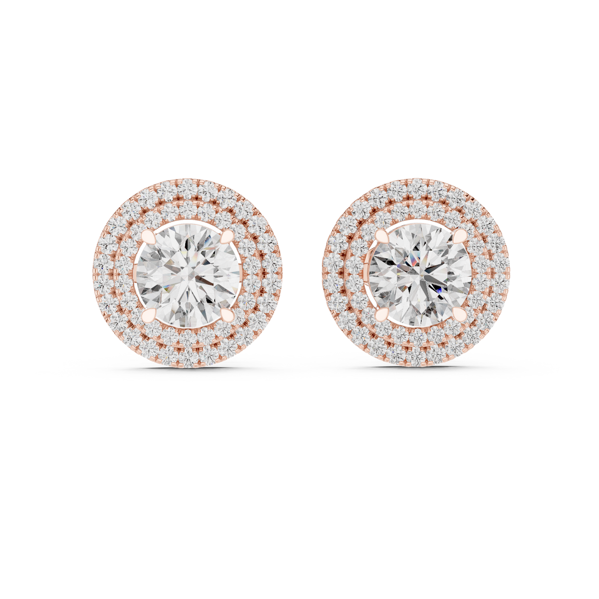 Glamorous Halo Round Lab Diamond Stud Earrings – Premium Double Halo Style for Women