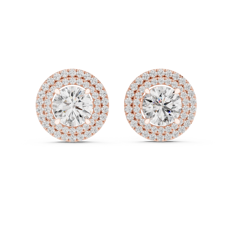 Glamorous Halo Round Lab Diamond Stud Earrings – Premium Double Halo Style for Women