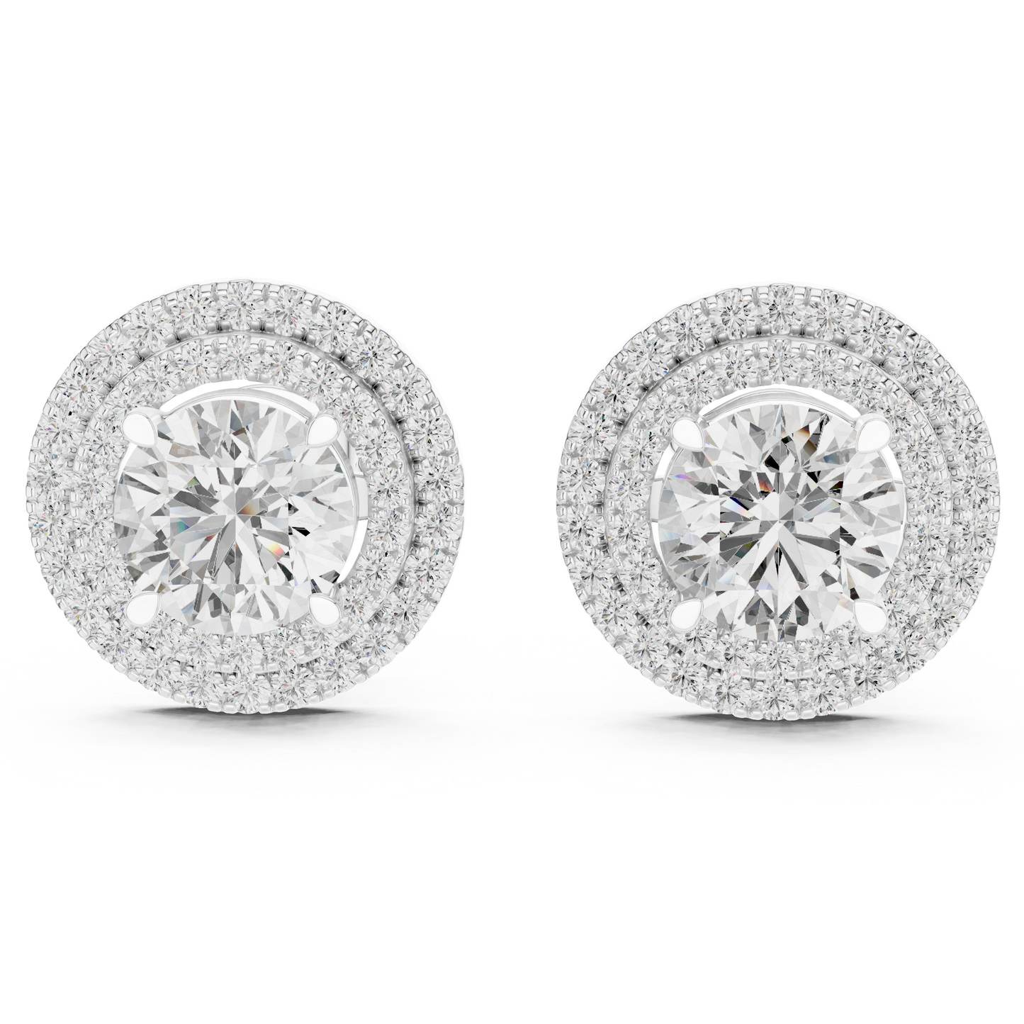 Glamorous Halo Round Lab Diamond Stud Earrings – Premium Double Halo Style for Women