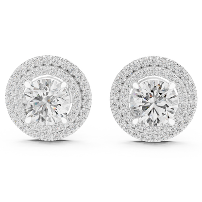 Glamorous Halo Round Lab Diamond Stud Earrings – Premium Double Halo Style for Women