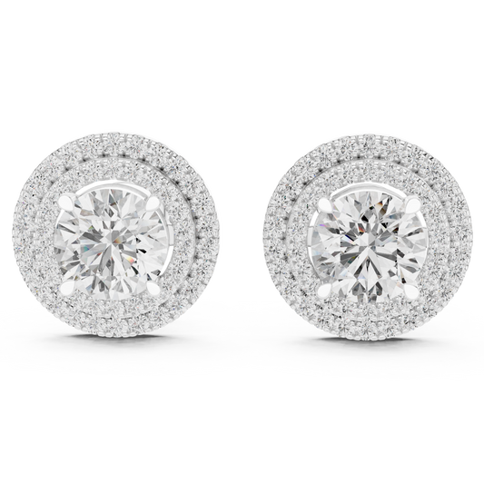 Glamorous Halo Round Lab Diamond Stud Earrings – Premium Double Halo Style for Women