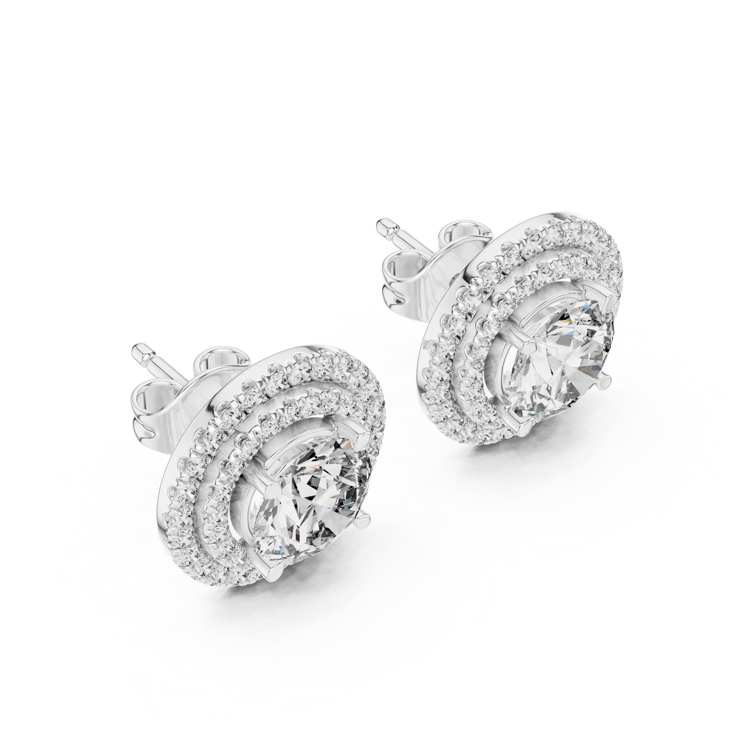 Glamorous Halo Round Lab Diamond Stud Earrings – Premium Double Halo Style for Women