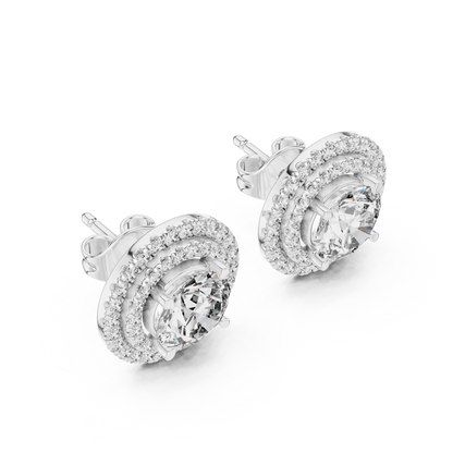 Glamorous Halo Round Lab Diamond Stud Earrings – Premium Double Halo Style for Women