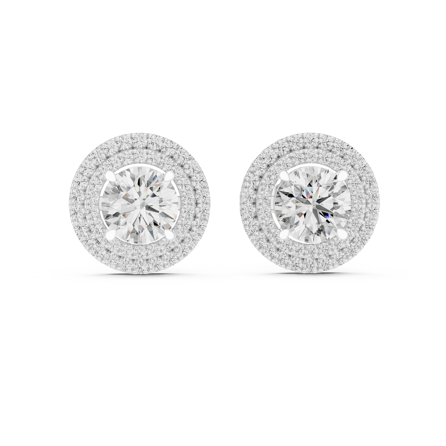 Glamorous Halo Round Lab Diamond Stud Earrings – Premium Double Halo Style for Women