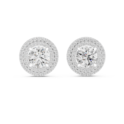 Glamorous Halo Round Lab Diamond Stud Earrings – Premium Double Halo Style for Women