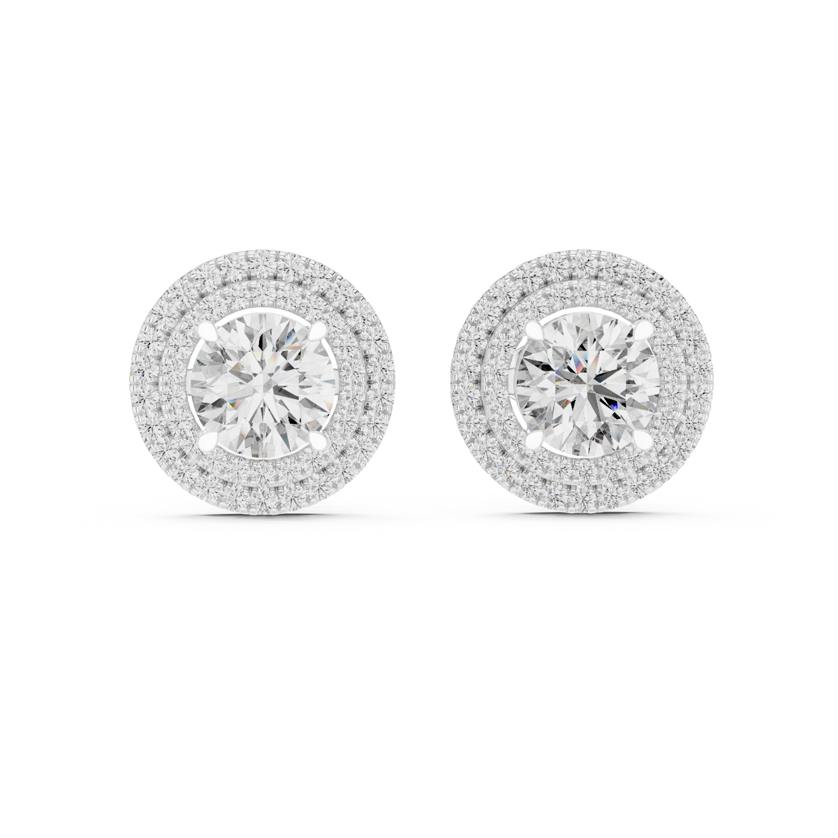Glamorous Halo Round Lab Diamond Stud Earrings – Premium Double Halo Style for Women