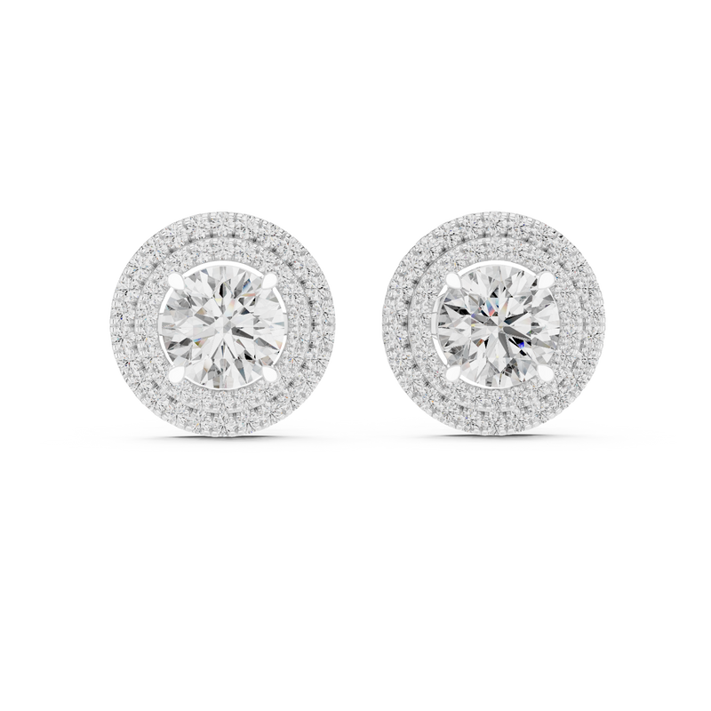 Glamorous Halo Round Lab Diamond Stud Earrings – Premium Double Halo Style for Women