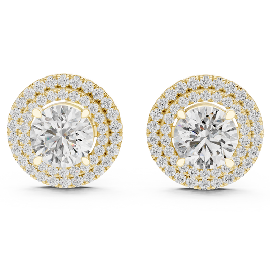 Glamorous Halo Round Lab Diamond Stud Earrings – Premium Double Halo Style for Women