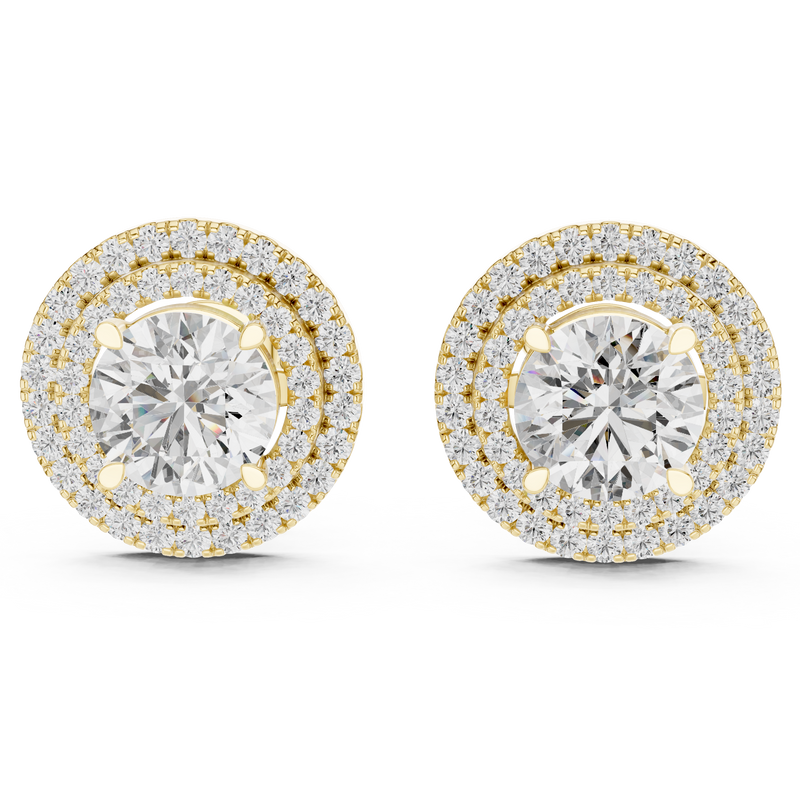 Glamorous Halo Round Lab Diamond Stud Earrings – Premium Double Halo Style for Women