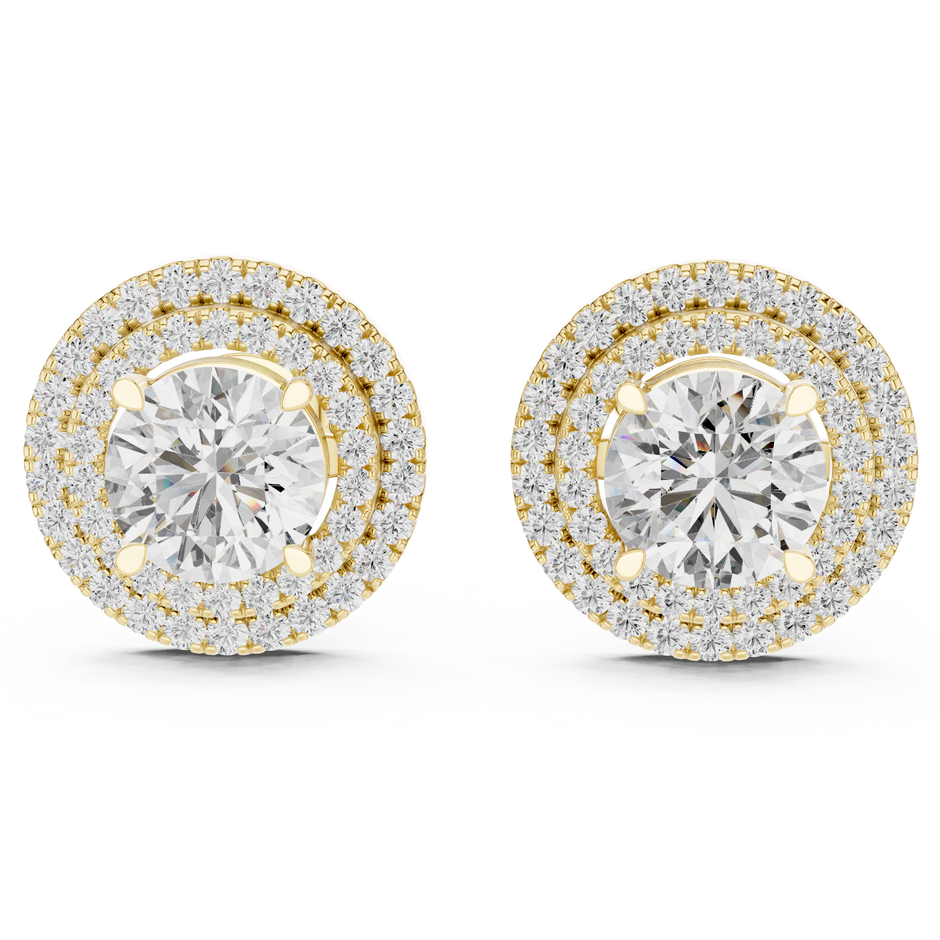 Glamorous Halo Round Lab Diamond Stud Earrings – Premium Double Halo Style for Women